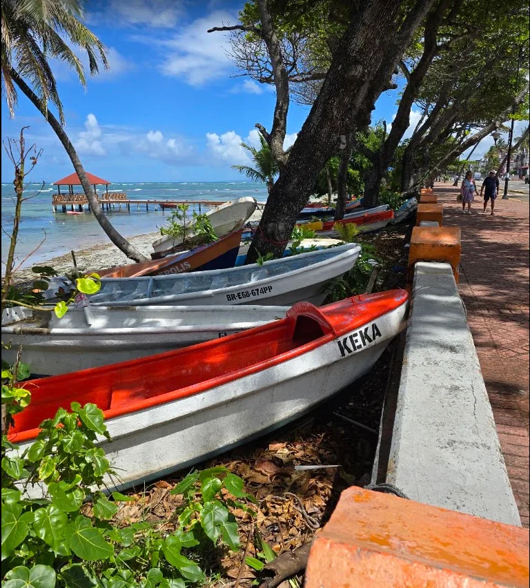 Tour boats lined up outside Melecon Ocean Boardwalk